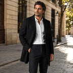 Emmett | Men's Wool-Cashmere Mid-Length Coat, Tailored Autumn Coat | Bella Blue