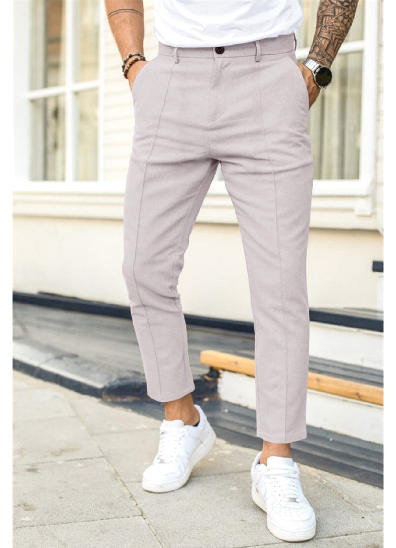 Erik | Men's Trousers with Tapered Leg, Ankle-Length Trousers | Bella Blue | Black