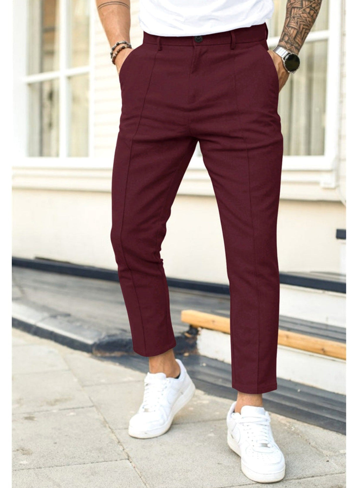 Erik | Men's Trousers with Tapered Leg, Ankle-Length Trousers | Bella Blue | Black