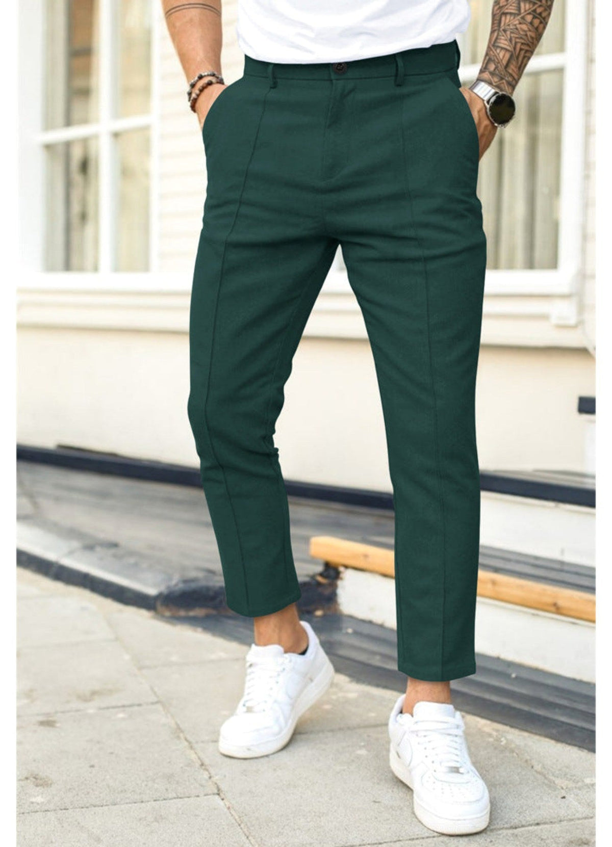 Erik | Men's Trousers with Tapered Leg, Ankle-Length Trousers | Bella Blue | Black