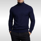 Erwin | Men's Fine-Knit Turtleneck Jumper, Classic Autumn Jumper | Bella Blue | White