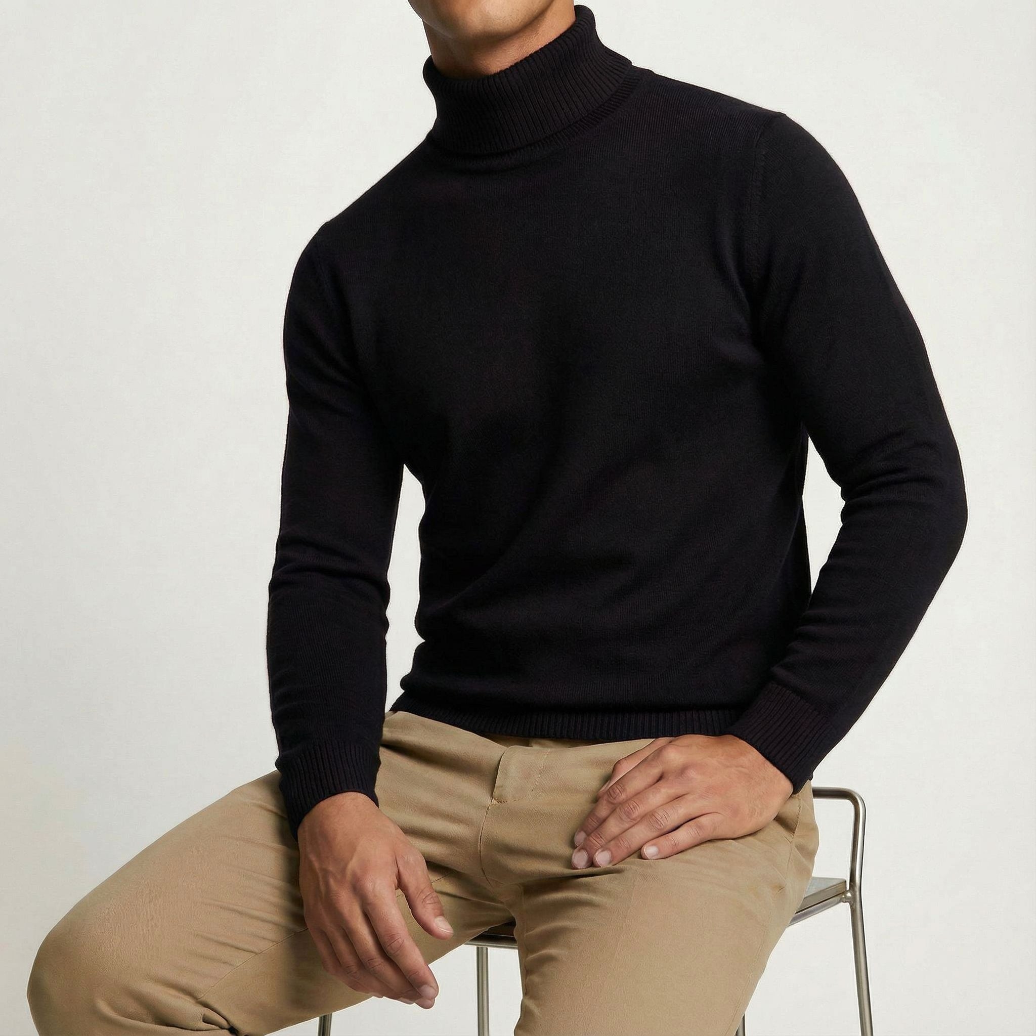 Erwin | Men's Fine-Knit Turtleneck Jumper, Classic Autumn Jumper | Bella Blue | Black