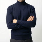 Erwin | Men's Fine-Knit Turtleneck Jumper, Classic Autumn Jumper | Bella Blue | White