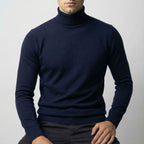 Erwin | Men's Fine-Knit Turtleneck Jumper, Classic Autumn Jumper | Bella Blue | White