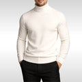 Erwin | Men's Fine-Knit Turtleneck Jumper, Classic Autumn Jumper | Bella Blue | White