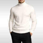 Erwin | Men's Fine-Knit Turtleneck Jumper, Classic Autumn Jumper | Bella Blue | White