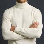 Erwin | Men's Fine-Knit Turtleneck Jumper, Classic Autumn Jumper | Bella Blue | White