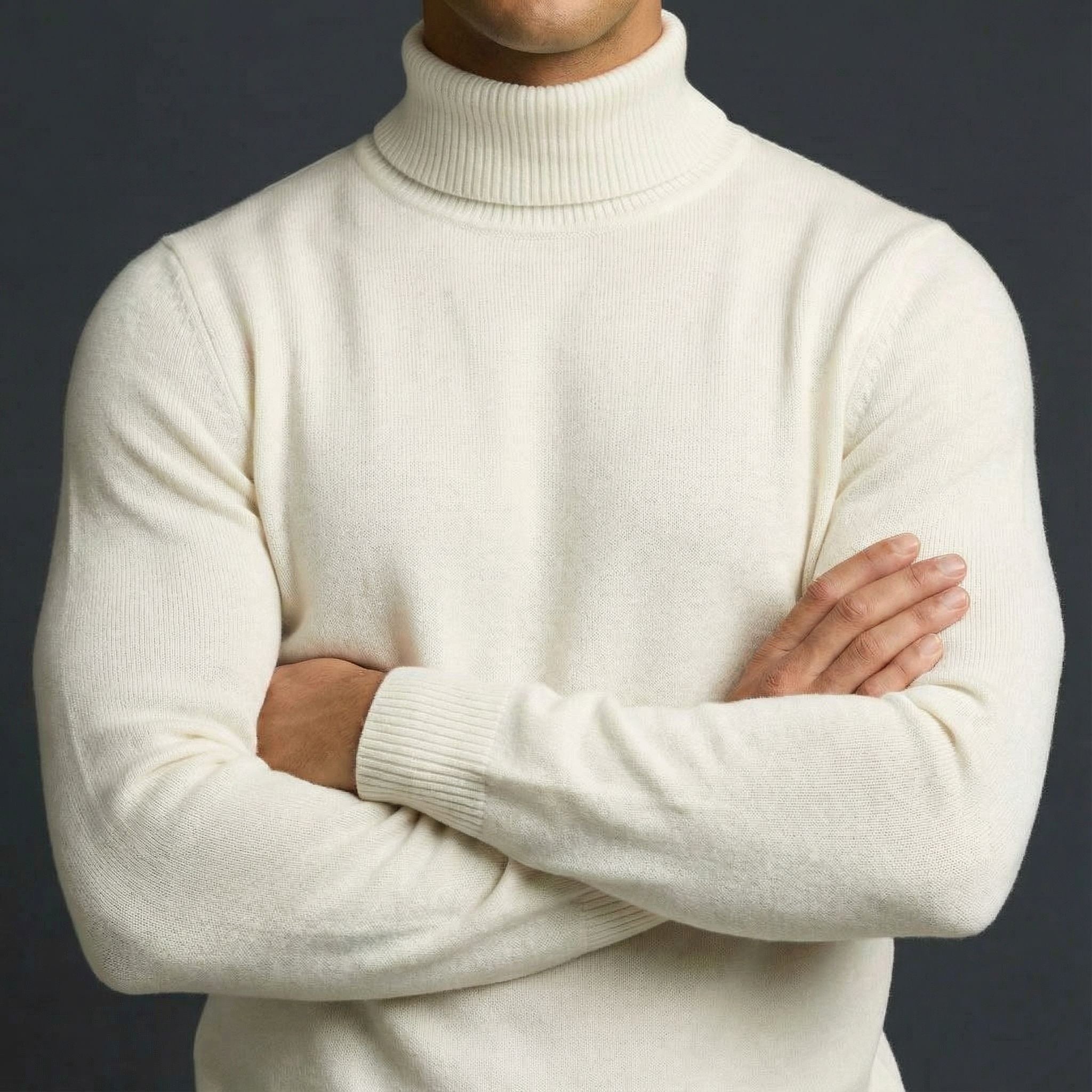 Erwin | Men's Fine-Knit Turtleneck Jumper, Classic Autumn Jumper | Bella Blue | White