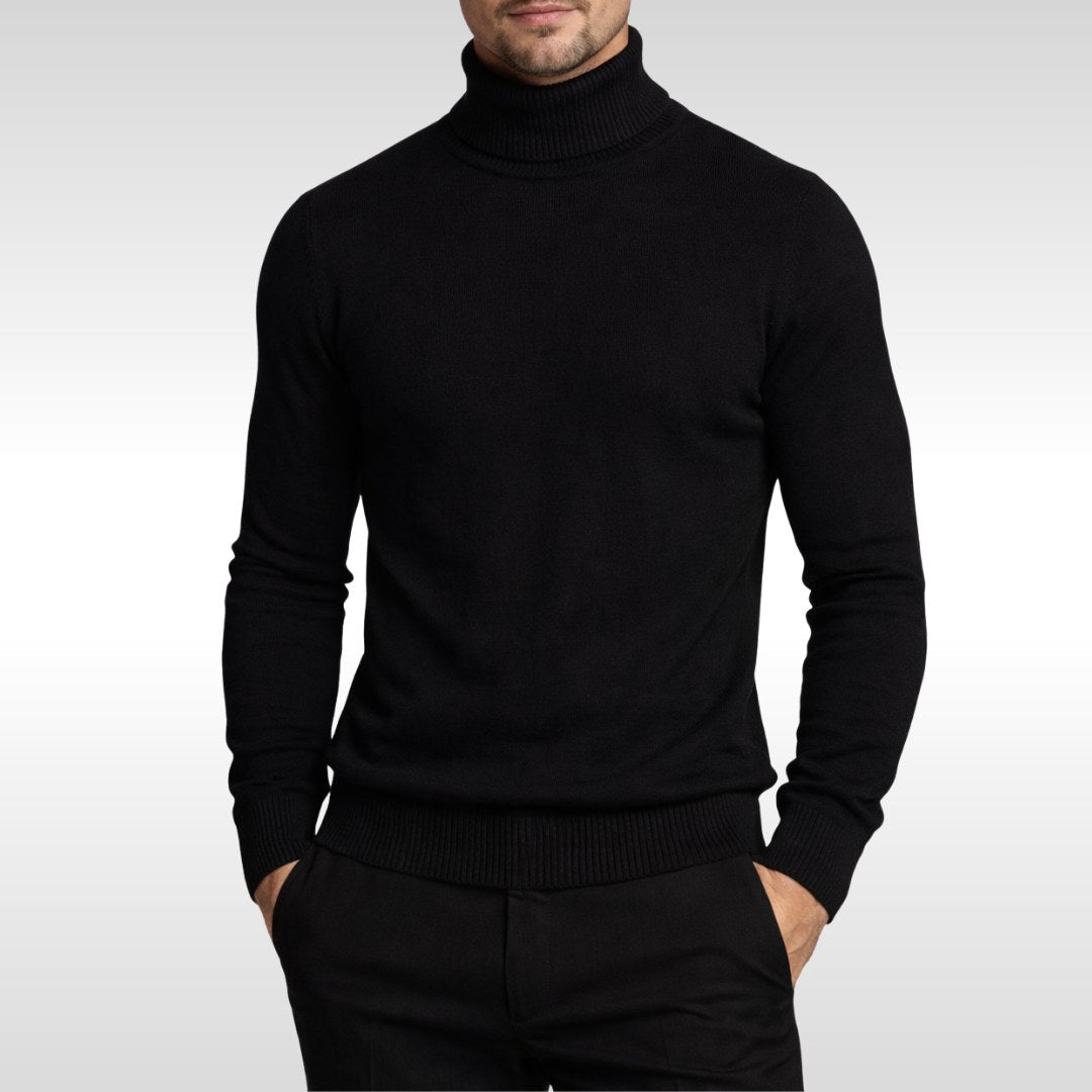 Erwin | Men's Fine-Knit Turtleneck Jumper, Classic Autumn Jumper | Bella Blue | Black