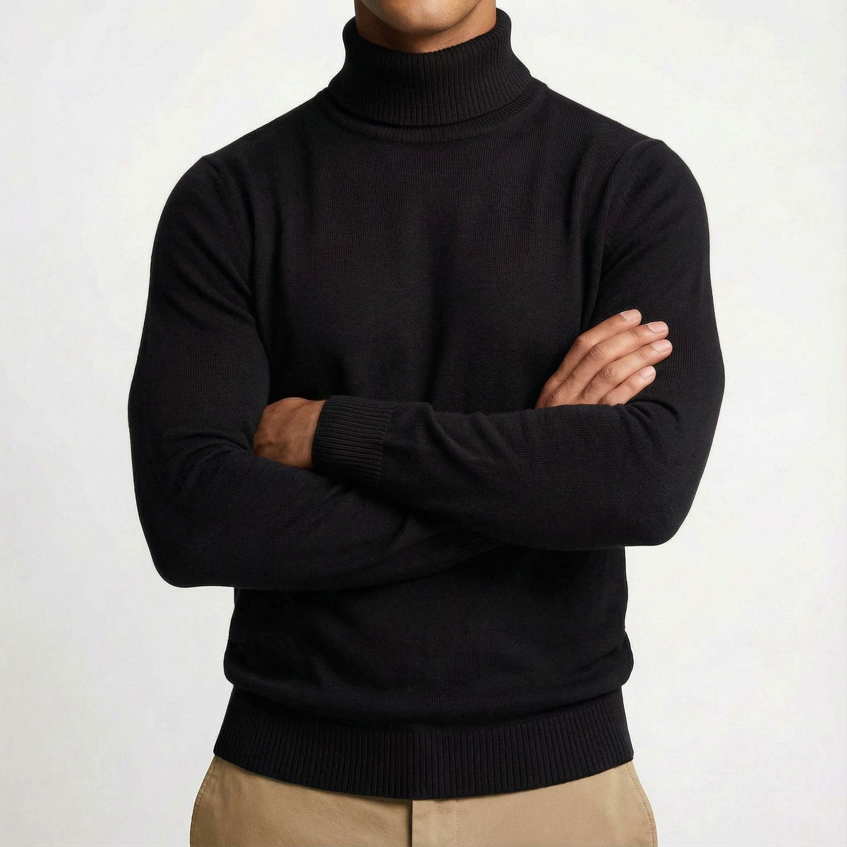 Erwin | Men's Fine-Knit Turtleneck Jumper, Classic Autumn Jumper | Bella Blue | Black