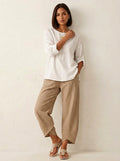 Esme | Women's Lightweight Linen Trousers, Breathable Summer Trousers | Bella Blue | Khaki