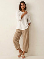 Esme | Women's Lightweight Linen Trousers, Breathable Summer Trousers | Bella Blue | Khaki