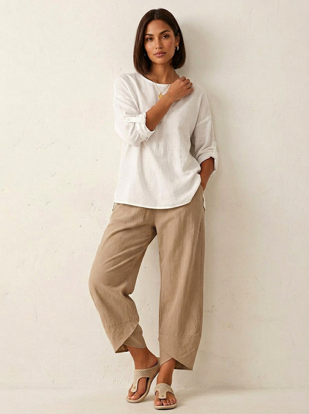 Esme | Women's Lightweight Linen Trousers, Breathable Summer Trousers | Bella Blue | Khaki