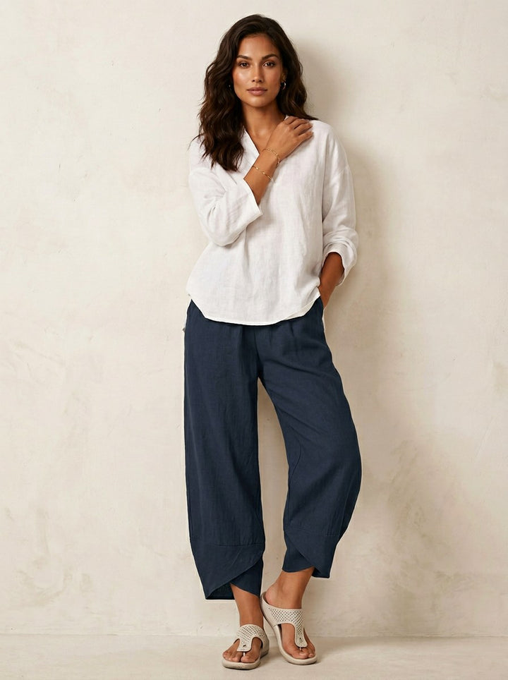 Esme | Women's Lightweight Linen Trousers, Breathable Summer Trousers | Bella Blue | Zwart