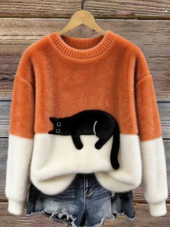 Estelle | Women's Cat Motif Wool-Mix Knit Jumper, Charming Everyday Sweater | Bella Blue