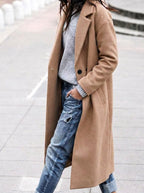 Esther | Women's Oversized Trench Coat with Wide Lapel, Long Relaxed Coat | Bella Blue | Khaki