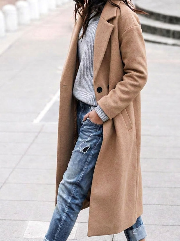 Esther | Women's Oversized Trench Coat with Wide Lapel, Long Relaxed Coat | Bella Blue | Khaki