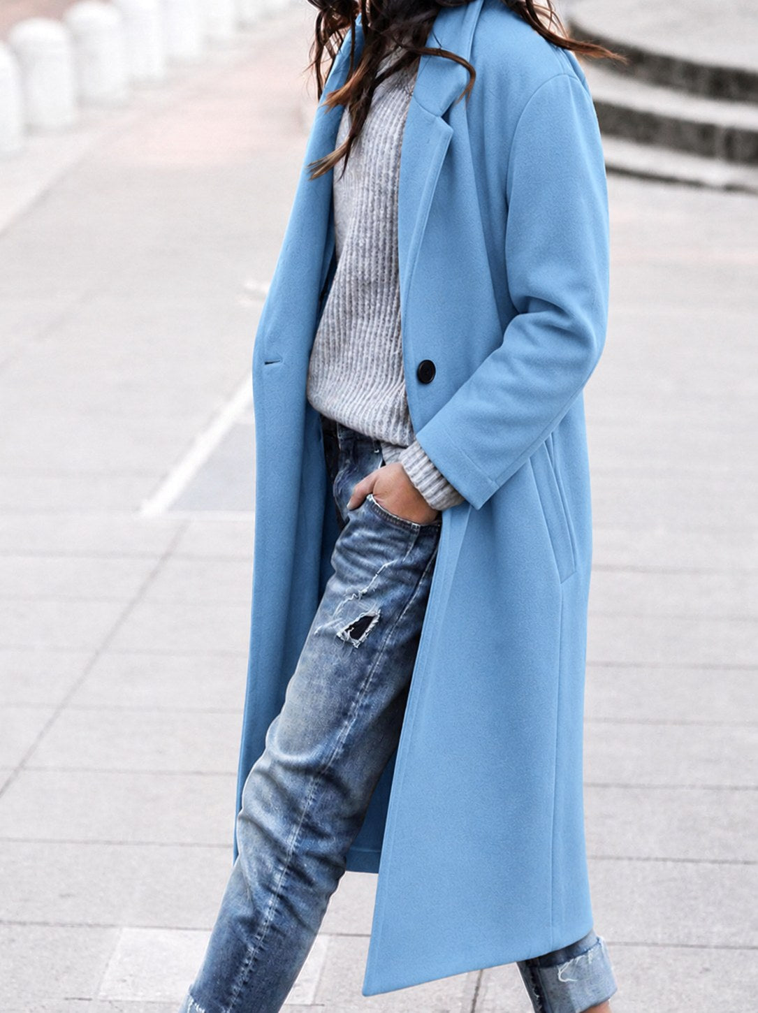 Esther | Women's Oversized Trench Coat with Wide Lapel, Long Relaxed Coat | Bella Blue