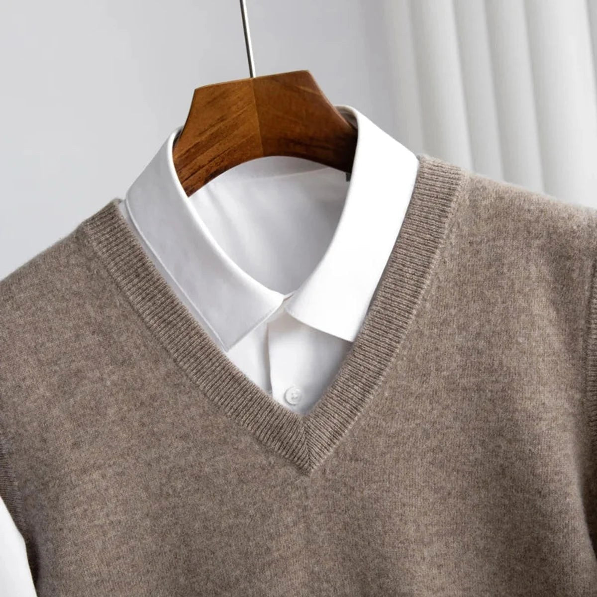 Ethan | Men's V-Neck Sweater Vest, Ribbed Trim Knit Gilet | Bella Blue | Navy Blue