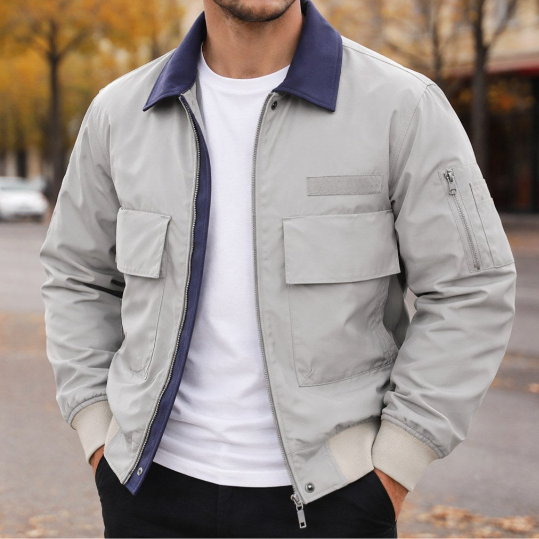 Evan | Men's City Bomber Jacket, Relaxed Fit Jacket | Bella Blue | Khaki