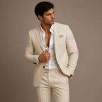 Evan | Men's Slim Fit Blazer and Trousers, Tailored Two-Piece Suit | Bella Blue | White