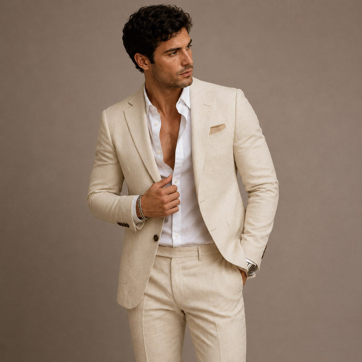 Evan | Men's Slim Fit Blazer and Trousers, Tailored Two-Piece Suit | Bella Blue | White
