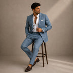 Evan | Men's Slim Fit Blazer and Trousers, Tailored Two-Piece Suit | Bella Blue | Black