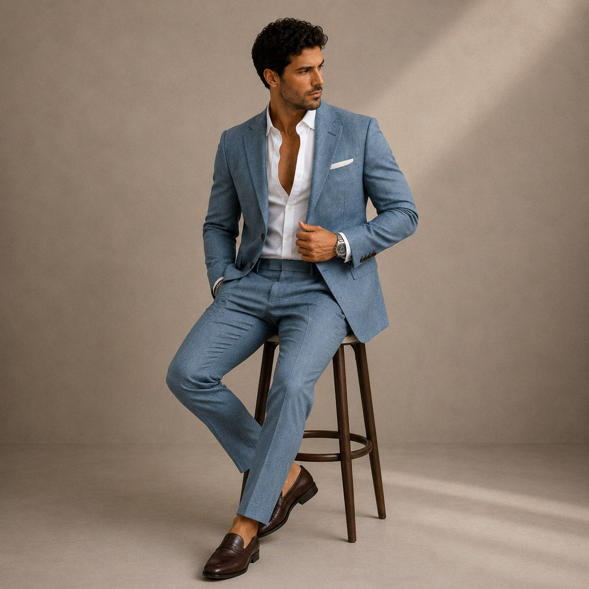 Evan | Men's Slim Fit Blazer and Trousers, Tailored Two-Piece Suit | Bella Blue | Black