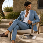 Evan | Men's Slim Fit Blazer and Trousers, Tailored Two-Piece Suit | Bella Blue