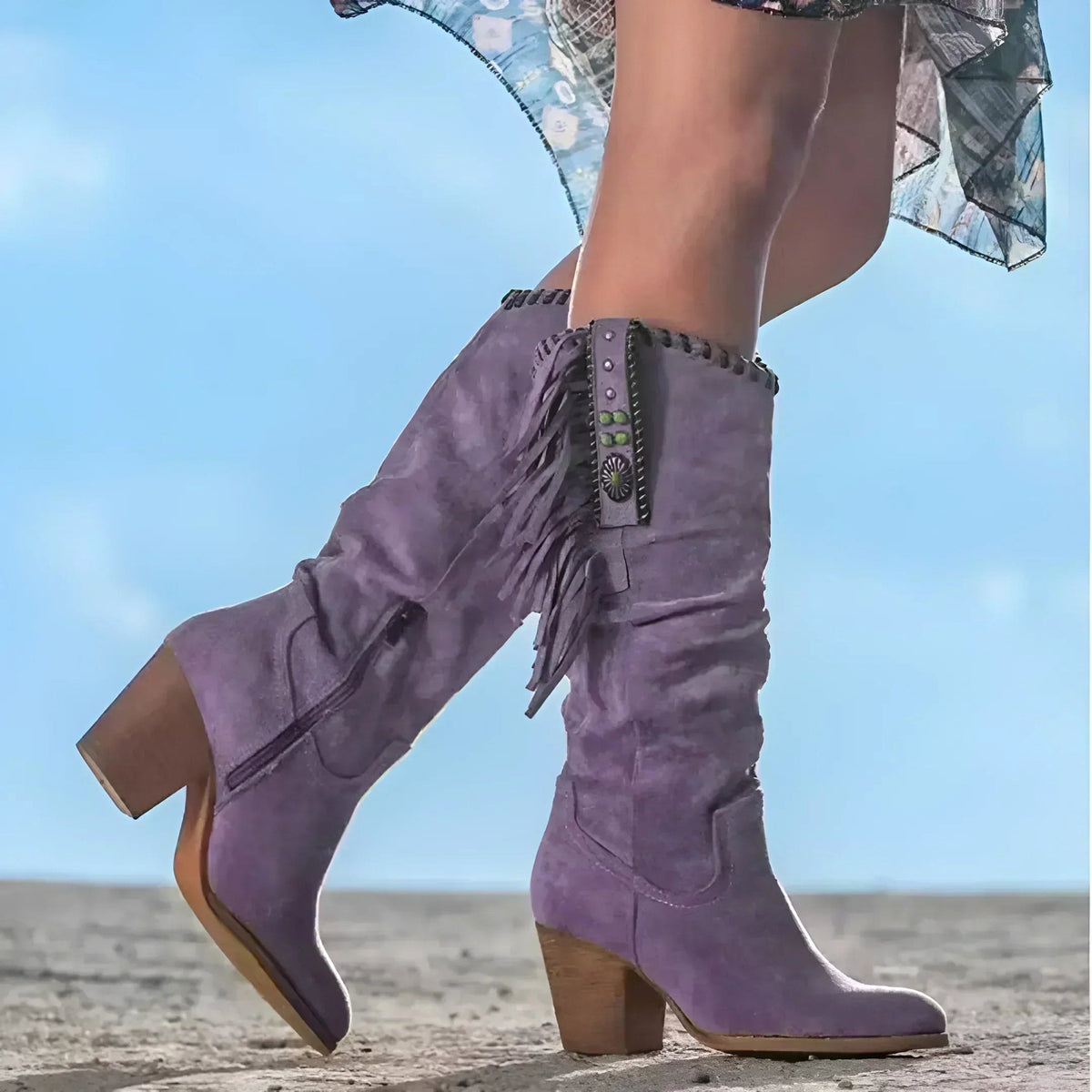 Evelyn | Women's Leather Cowboy Boots, Western Fringe Boots | Bella Blue | Purple