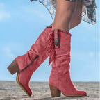 Evelyn | Women's Leather Cowboy Boots, Western Fringe Boots | Bella Blue | Red