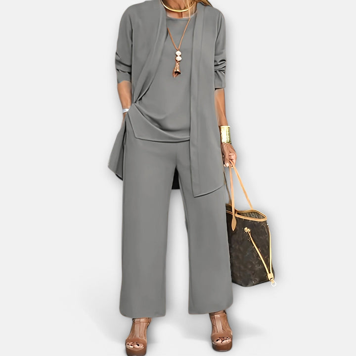 Ewa | Women's Three-Piece Lounge Set, Soft Knit Cardigan Suit | Bella Blue