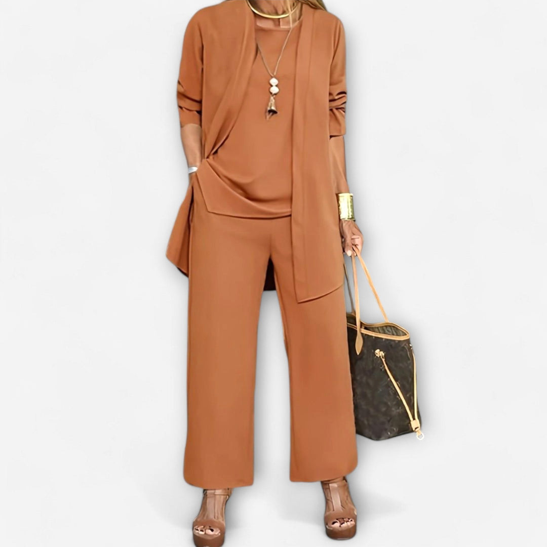 Ewa | Women's Three-Piece Lounge Set, Soft Knit Cardigan Suit | Bella Blue