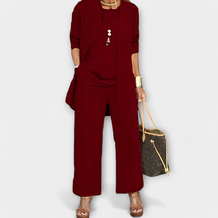 Ewa | Women's Three-Piece Lounge Set, Soft Knit Cardigan Suit | Bella Blue