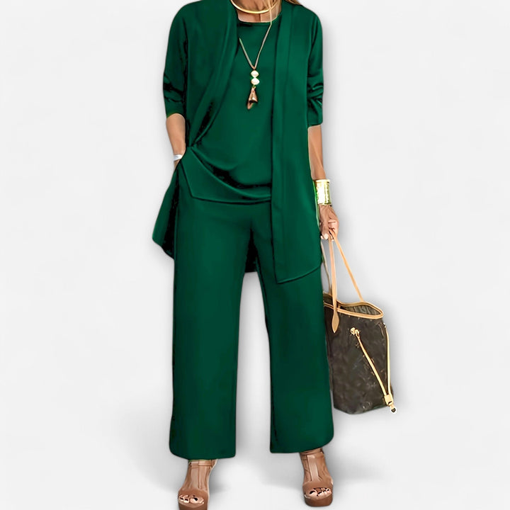 Ewa | Women's Three-Piece Lounge Set, Soft Knit Cardigan Suit | Bella Blue