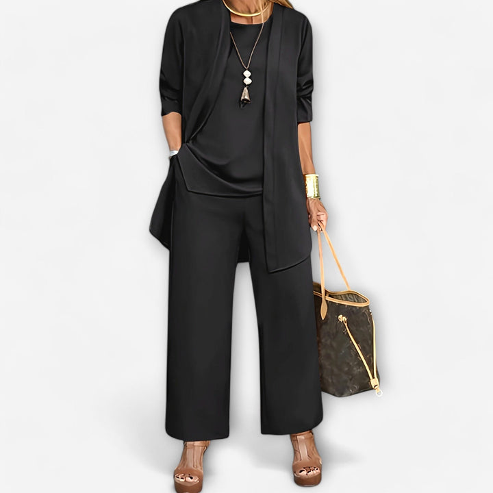 Ewa | Women's Three-Piece Lounge Set, Soft Knit Cardigan Suit | Bella Blue