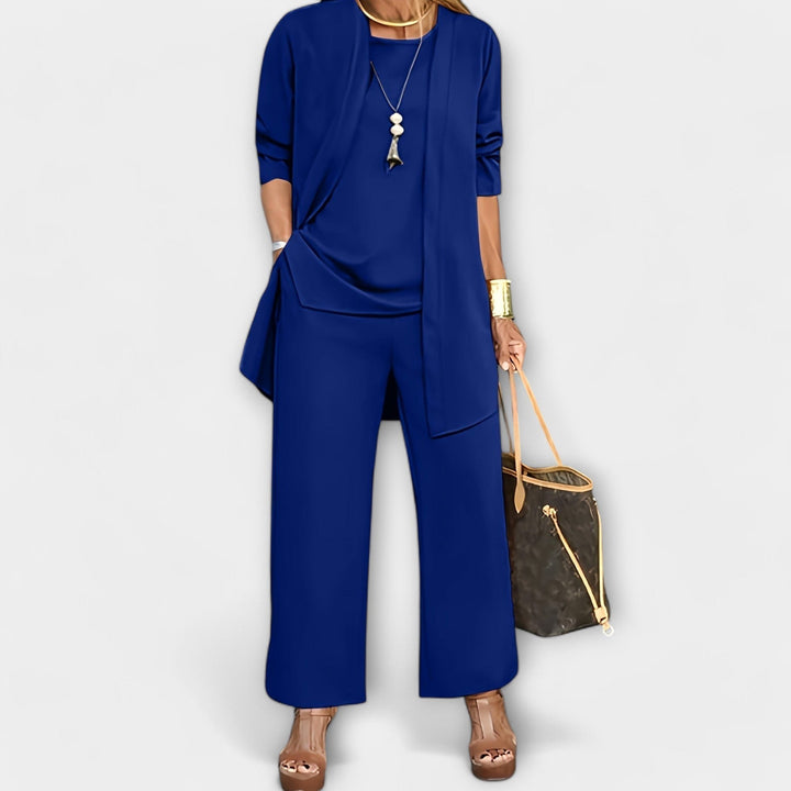 Ewa | Women's Three-Piece Lounge Set, Soft Knit Cardigan Suit | Bella Blue