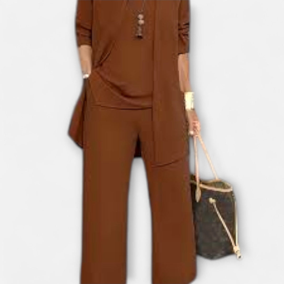Ewa | Women's Three-Piece Lounge Set, Soft Knit Cardigan Suit | Bella Blue