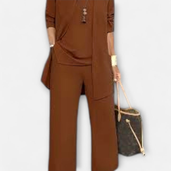 Ewa | Women's Three-Piece Lounge Set, Soft Knit Cardigan Suit | Bella Blue
