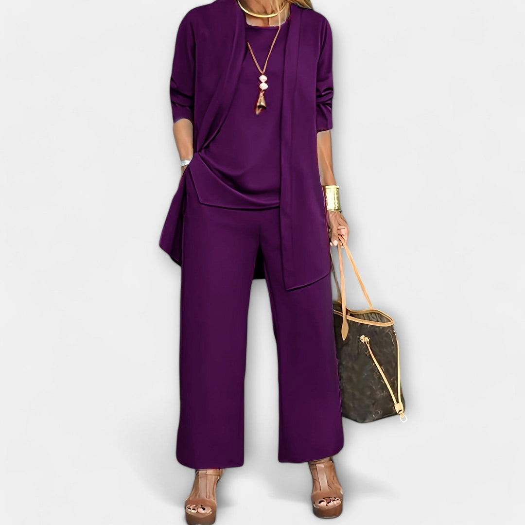 Ewa | Women's Three-Piece Lounge Set, Soft Knit Cardigan Suit | Bella Blue