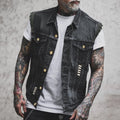 Fabian | Men's Denim Waistcoat, Sleeveless with Bold Streetwear Silhouette | Bella Blue | Black