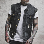 Fabian | Men's Denim Waistcoat, Sleeveless with Bold Streetwear Silhouette | Bella Blue | Black