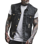 Fabian | Men's Denim Waistcoat, Sleeveless with Bold Streetwear Silhouette | Bella Blue | Black