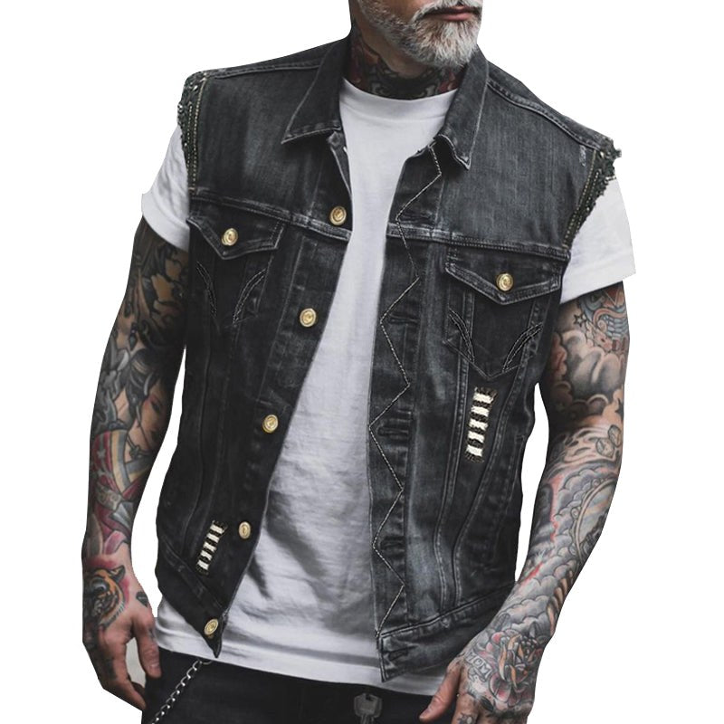 Fabian | Men's Denim Waistcoat, Sleeveless with Bold Streetwear Silhouette | Bella Blue | Black
