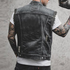 Fabian | Men's Denim Waistcoat, Sleeveless with Bold Streetwear Silhouette | Bella Blue | Black