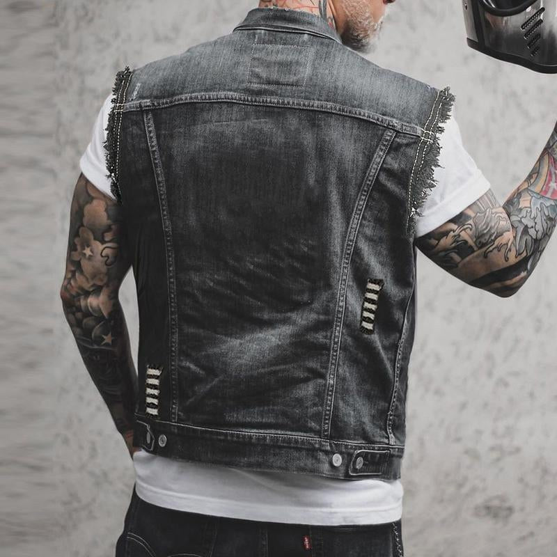 Fabian | Men's Denim Waistcoat, Sleeveless with Bold Streetwear Silhouette | Bella Blue | Black