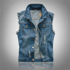 Fabian | Men's Denim Waistcoat, Sleeveless with Bold Streetwear Silhouette | Bella Blue | Black