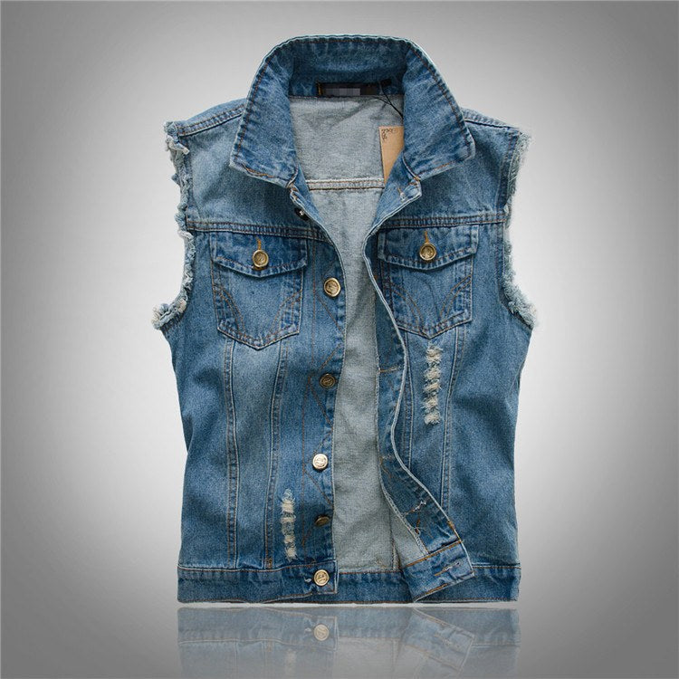 Fabian | Men's Denim Waistcoat, Sleeveless with Bold Streetwear Silhouette | Bella Blue | Black