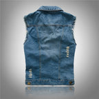 Fabian | Men's Denim Waistcoat, Sleeveless with Bold Streetwear Silhouette | Bella Blue | Black