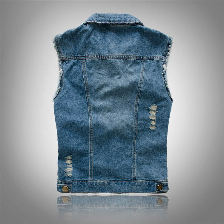 Fabian | Men's Denim Waistcoat, Sleeveless with Bold Streetwear Silhouette | Bella Blue | Black